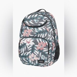 Roxy Floral Backpack Laptop Sleeve School Travel Pink Gray Tropical